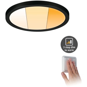 Schwarzes Paulmann LED Einbaupanel Areo VariFit, 17,5 cm, mit Warmdimmfunktion und Lichtschalter.