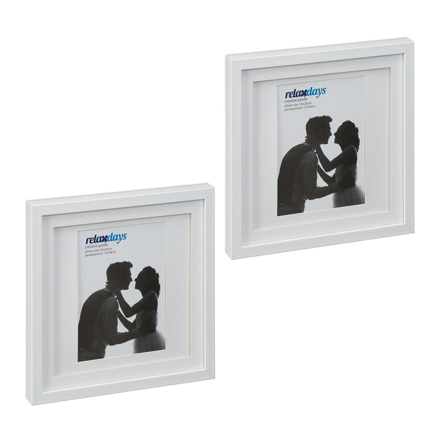 Relaxdays Bilderrahmen 2er Set Kunststoff Glas Weiß Aufstellbar 25 cm x 25 cm