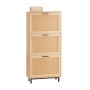 SoBuy Schuhkipper FSR155-N mit 3 Klappen in Natur. Schuhkommode aus MDF und Rattan.