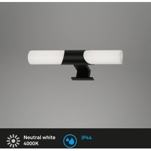 Schwarze Brilo LED-Spiegelleuchte Klak 7W mit neutralweißem Licht für Bad und Innenbereich.