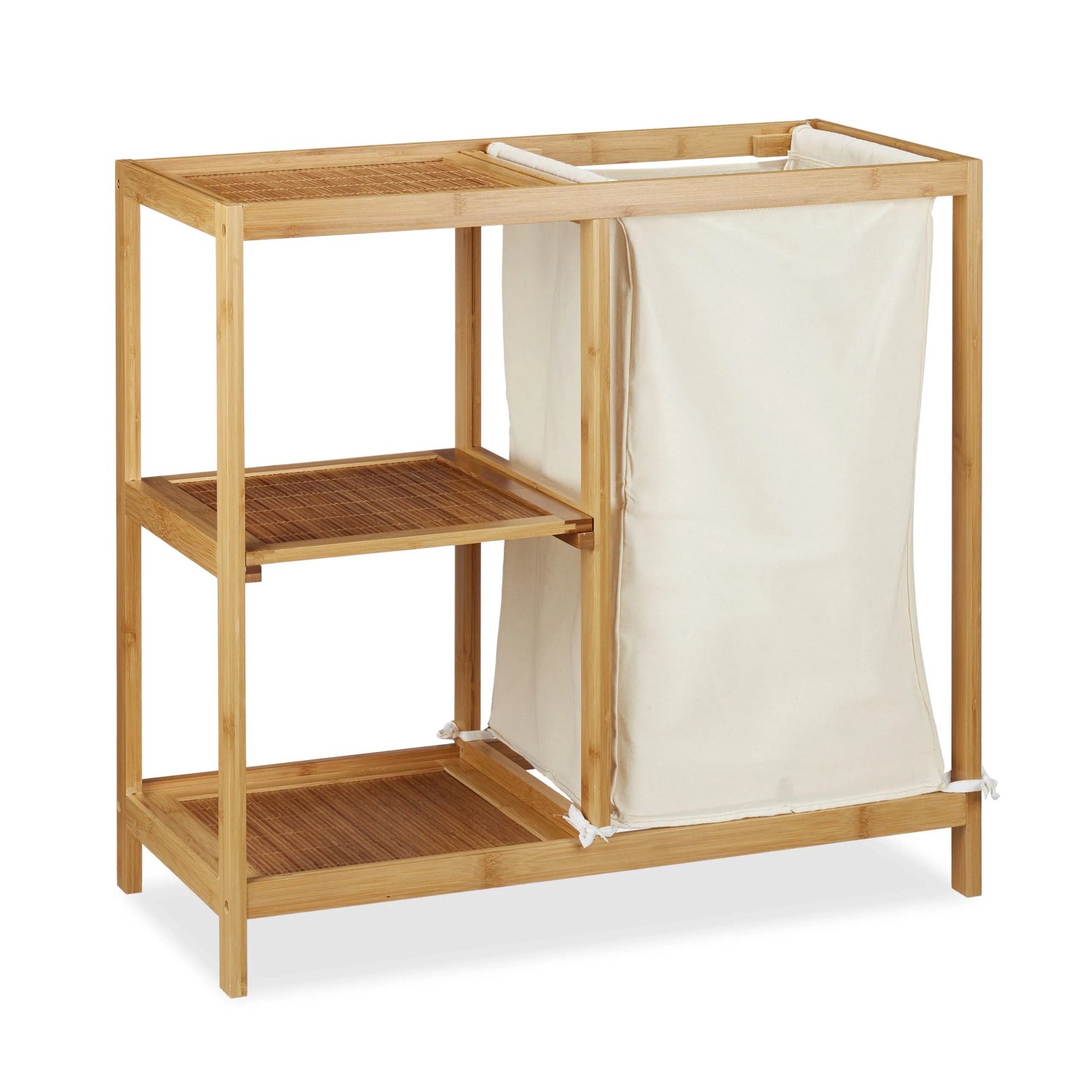 Relaxdays Badregal mit Wäschekorb Bambus Weiß 65 cm x 68 cm x 33 cm 4,4 kg