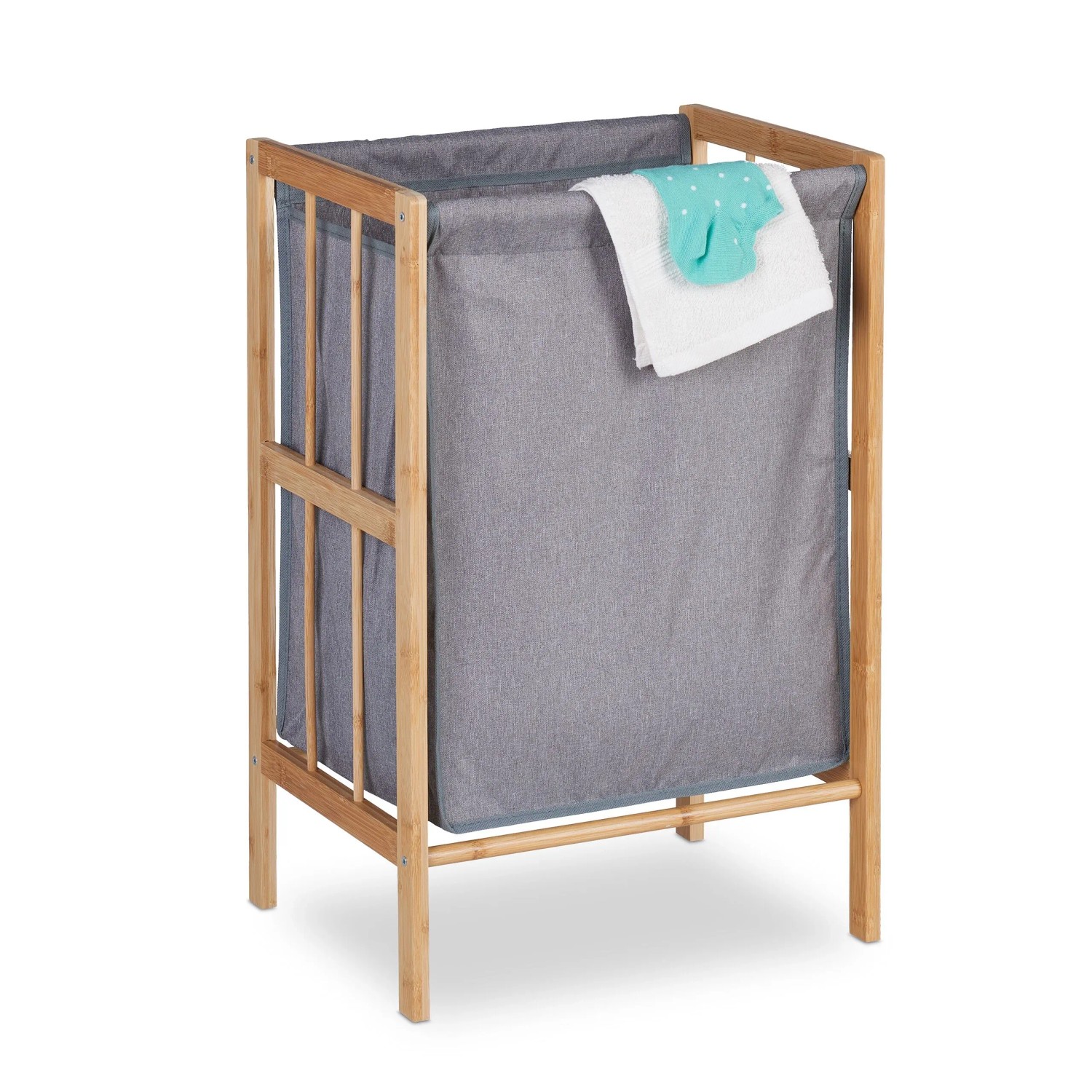 Relaxdays Wäschekorb Bambus Grau 60 cm x 39 cm x 30 cm 1,3 kg