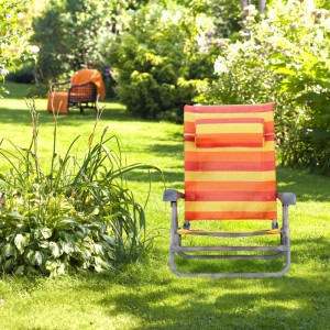 Relaxdays Strandliegestuhl Textilene Stahl Gelb Rot Orange Gestreift Klappbar 8-fach Verstellbar mit Nackenkissen 78 cm x 59 cm x 85 cm 3,8 kg