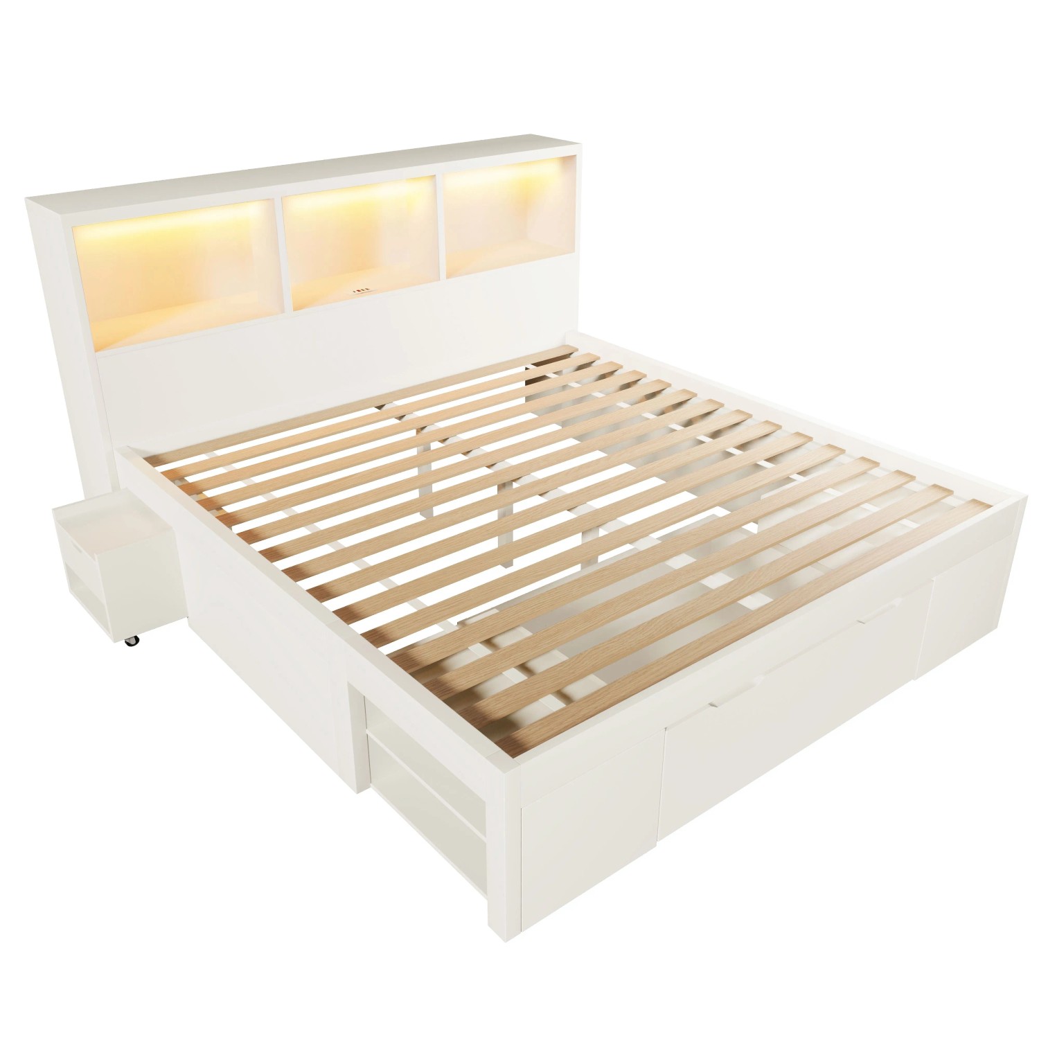 okwish Funktionsbett 140x190cm mit LED Beleuchtung Schlafzimmer Weiß ohne Matratze