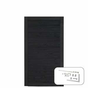 Schwarzes Gartentor aus Nadelholz, 100x163 cm, inklusive Beschläge für die Selbstmontage.