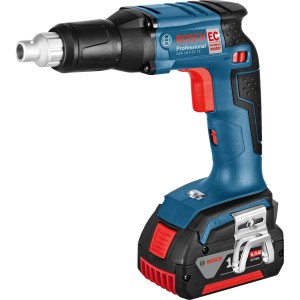 Bosch Professional GSR 18 V-EC Akku-Schrauber Solo, blau/schwarz, mit Bitaufnahme und Akku.