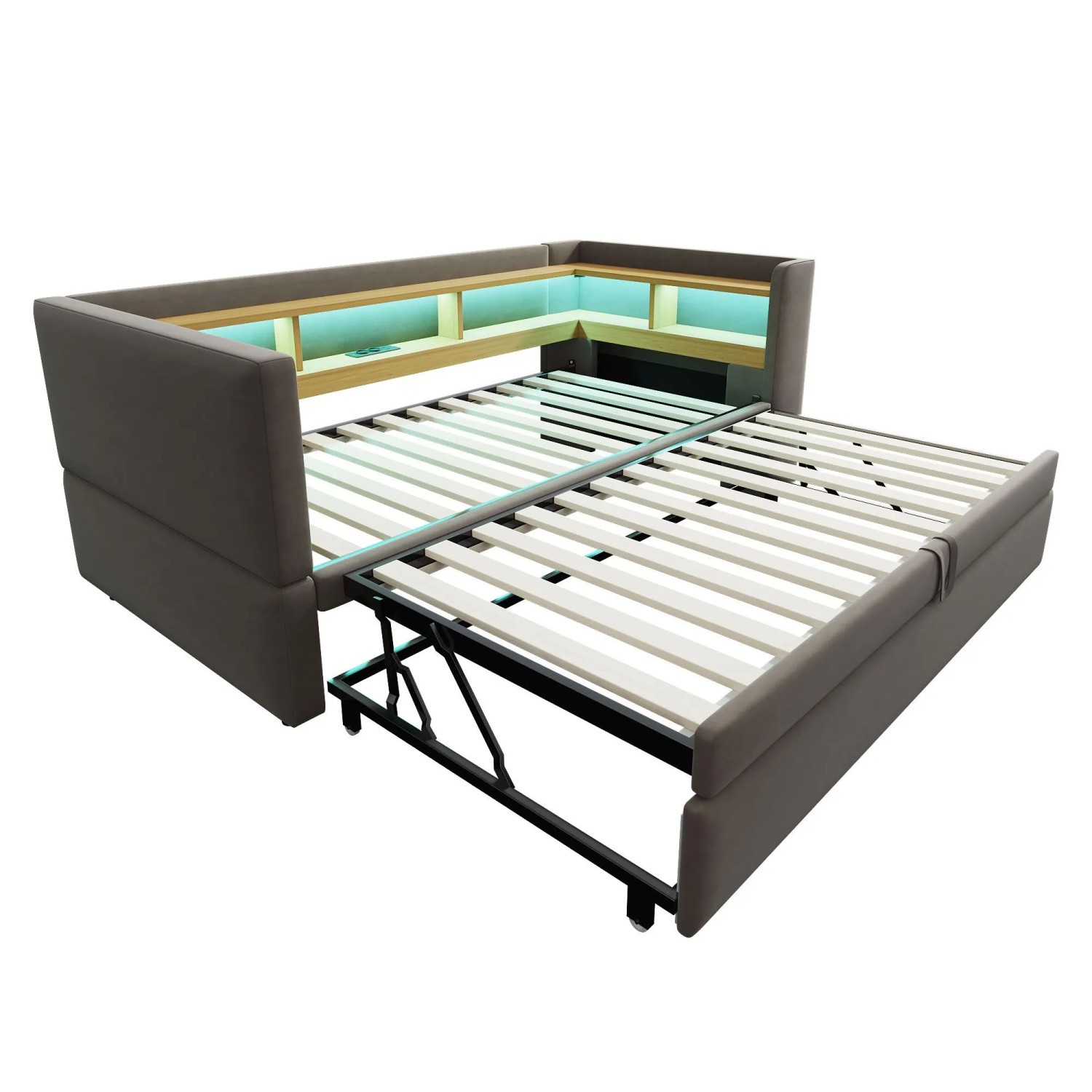 Merax Schlafsofa 90/180x190cm LED USB Ablage Dunkelgrau