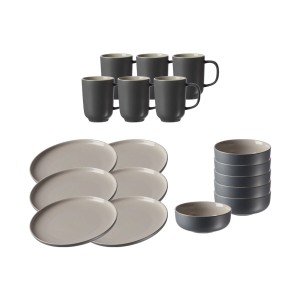 Ritzenhoff & Breker Jasper Frühstücks-Set, 18-teilig, grau: 6 Tassen, Schalen, Teller aus Steinzeug.