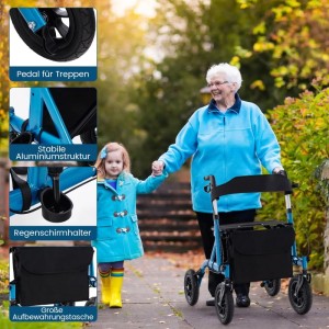 Costway Rollator mit Luftbereifung Faltbar mit Sitz Bis 136 kg Blau