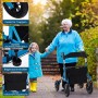 Costway Rollator mit Luftbereifung Faltbar mit Sitz Bis 136 kg Blau_3