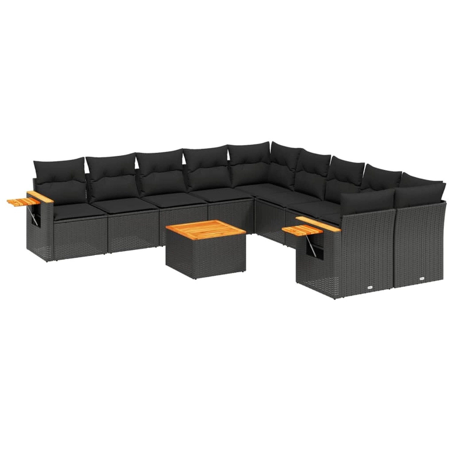 vidaXL 11-Tlg Garten-Sofagarnitur mit Kissen Schwarz Poly Rattan 3259598