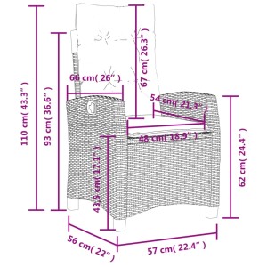 Abmessungen des grauen vidaXL Gartensessels aus Polyrattan mit Kissen, technische Zeichnung.