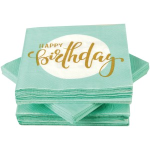 Bestlivings Servietten, 3-lagig, mit "Happy Birthday" Aufdruck, mintgrün, 100er Pack.