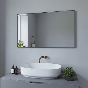 Rechteckiger Aquabatos Badspiegel 100x60 cm mit schwarzem Aluminiumrahmen zur Wandmontage.