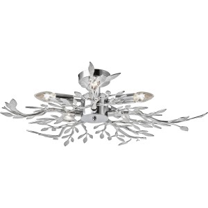 Chromfarbene Globo Deckenleuchte FLASH mit dekorativem Geäst und fünf Leuchtmitteln.