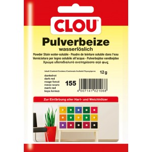 Clou Pulverbeize Dunkelrot, 12g Packung für Holz, zum Anmischen mit Wasser.