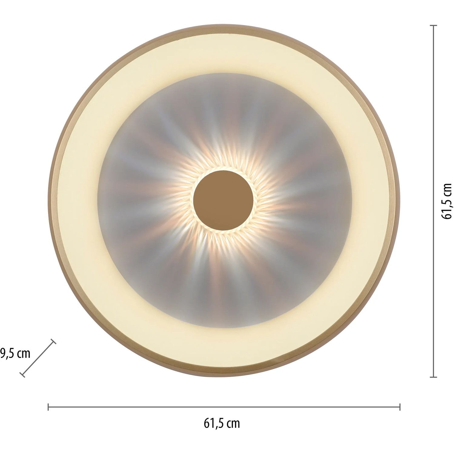 LED-Deckenleuchte Vertigo in Messing-Optik, Ø 61,5 cm, mit Kristall-Effekt. Elegante Beleuchtung für Wohnräume.