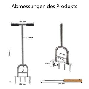 Wiltec Hand Aerifizierer Stahl Handaerifizierer T-Griff 4 Zinken Rasenlüfter