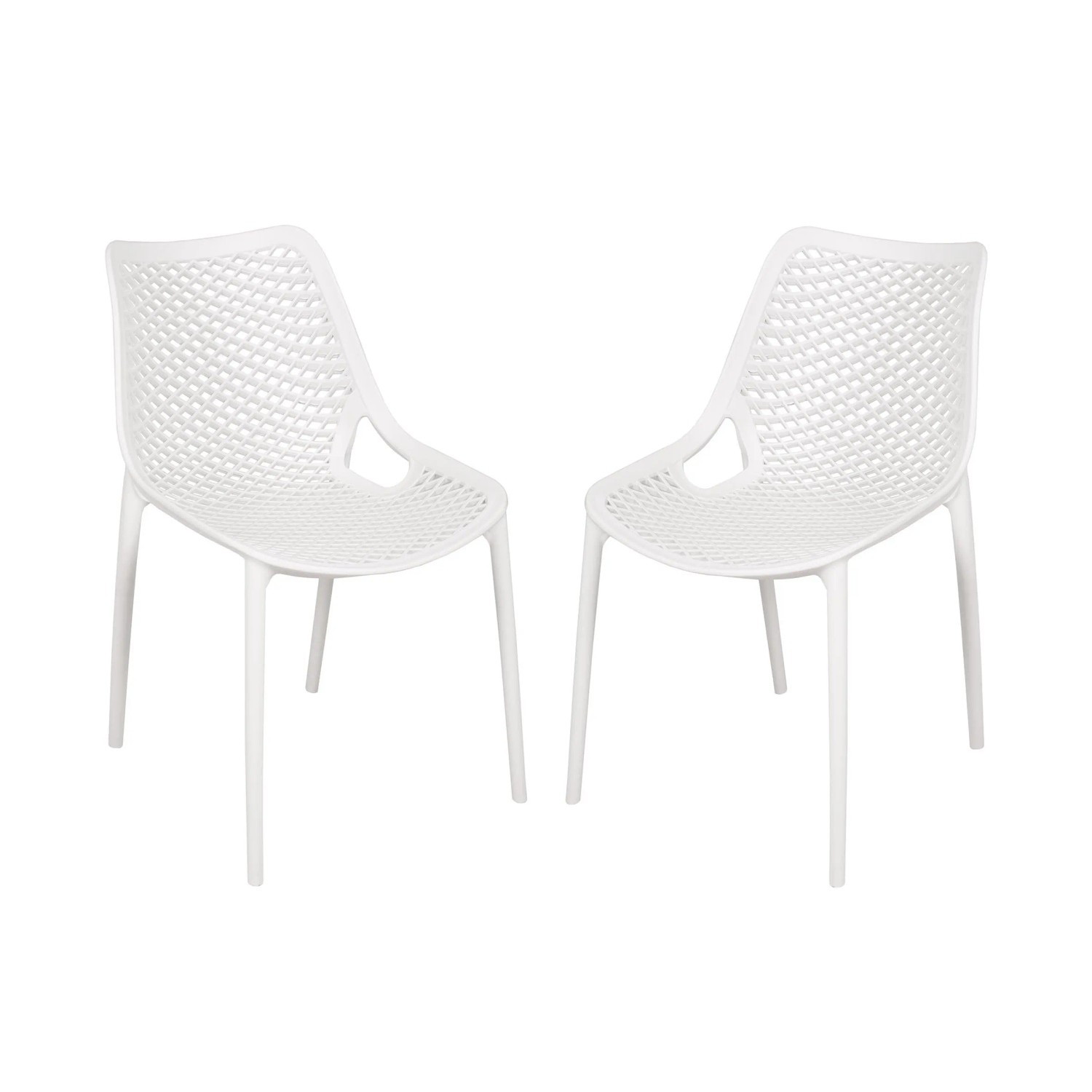 DELUKE Gartenstuhl 2er Set ERIK Kunststoff Weiß Gartenstühle Wetterfest Essstühle Outdoor Terrasse