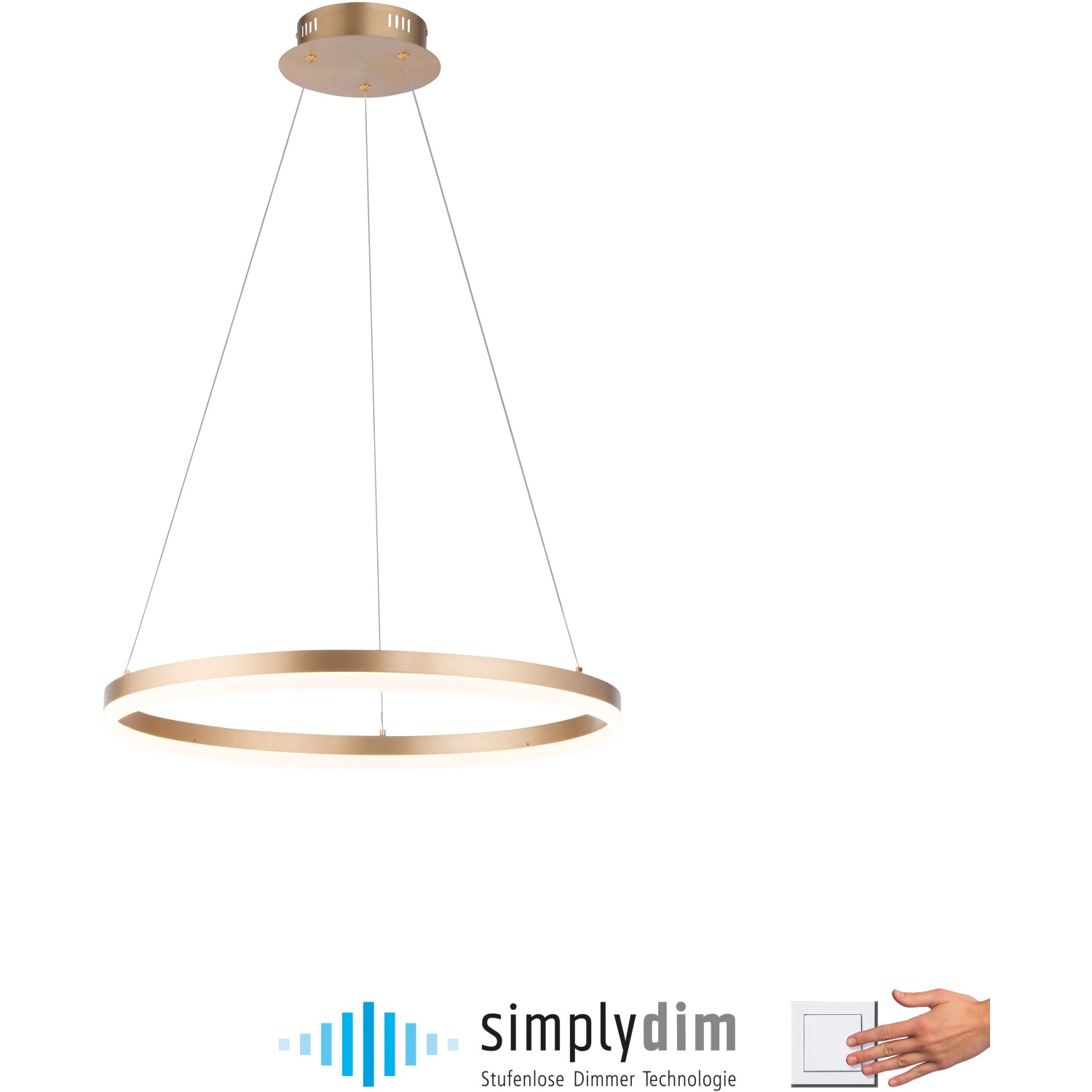 Moderne LED-Pendelleuchte Titus, 40 cm, Messing matt, dimmbar für Wohn- und Essbereich.