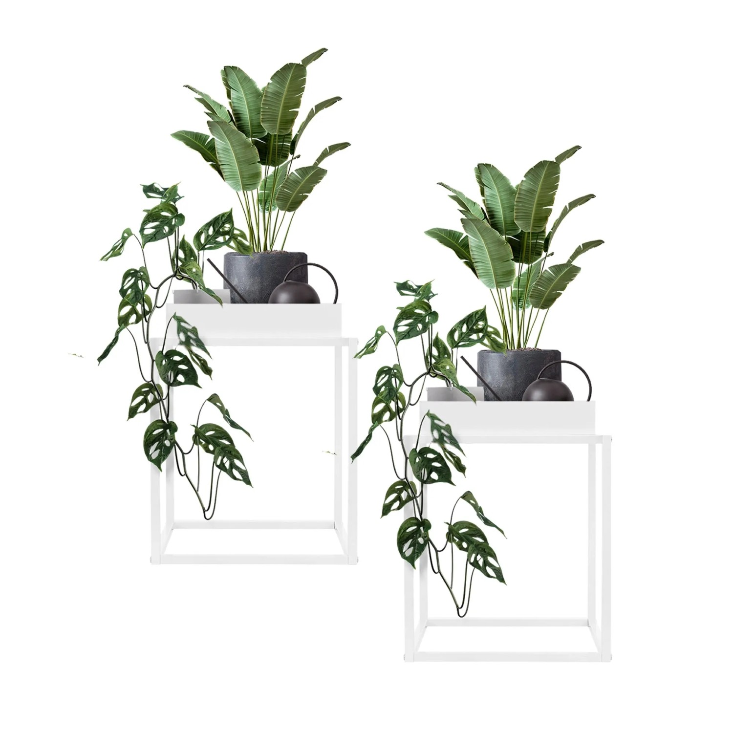 Künstliche Pflanzentöpfe Mit Weißen Blumen (Set Von 2) – Lebensecht, Für Terrasse & Balkon, Pflegeleicht