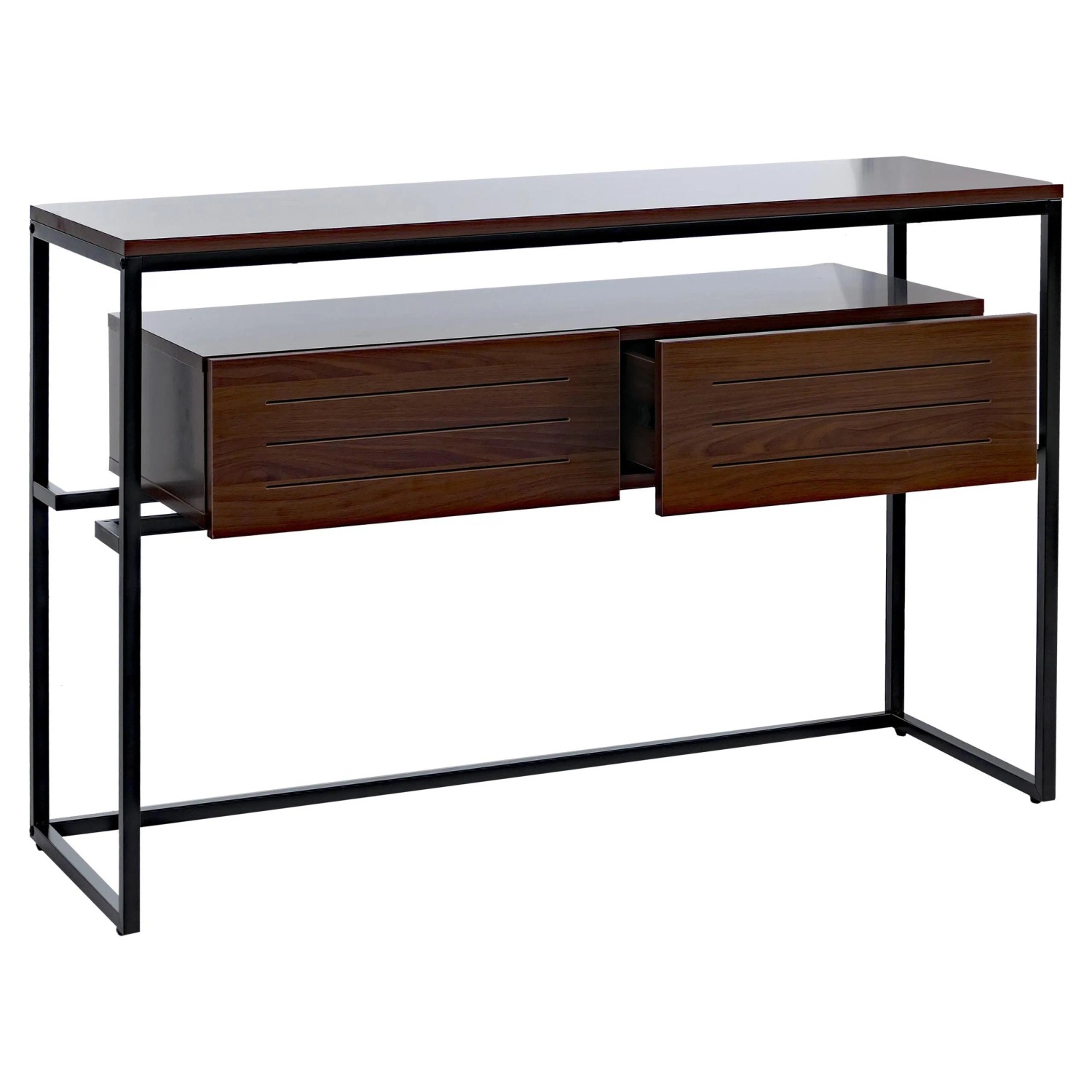 MCW Konsolentisch P46 Schublade Metall MDF Melamin 80x120x40cm Walnuss-Optik