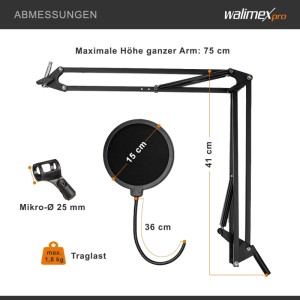Walimex Pro Mikrofonarm 360° Tischmikrofonarm Pop Filter Mikrofonhalter Stativ