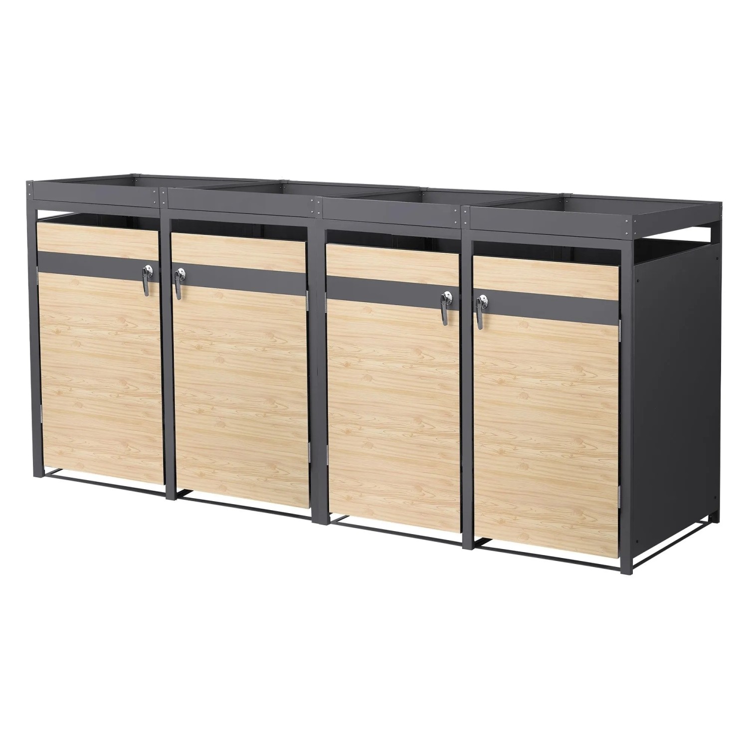 Ml-Design Mülltonnenbox 4er Pflanzdach 240L Anthrazit-Holzoptik