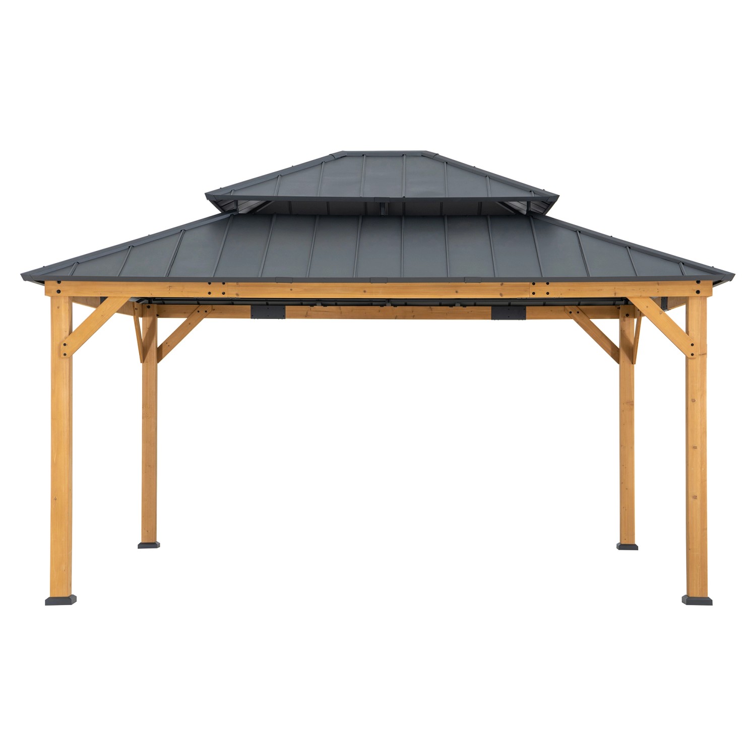 Sunjoy Pavillon Trivor aus Zedernholz, 390x450 cm, anthrazitfarbenes Dach. FSC®-zertifiziert.