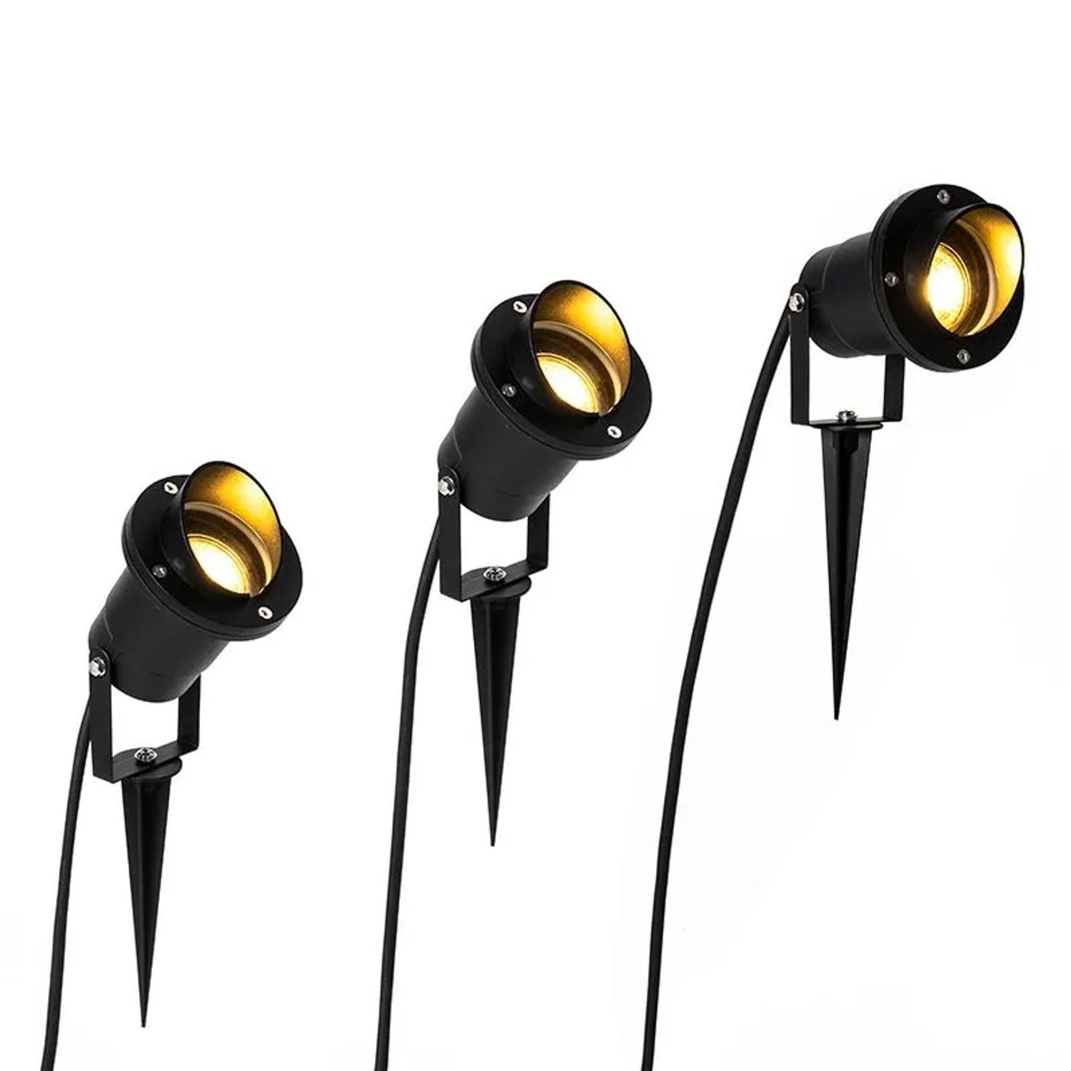 QAZQA 3er Set Pin Spots Schwarz inkl. Kabel und Stecker IP65 Fertig