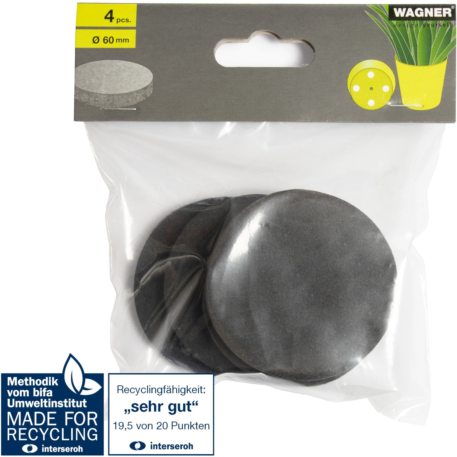 Wagner Topffüße Set, 4 Stück, Ø 60mm, schwarz, zum Unterlegen von Pflanztöpfen.