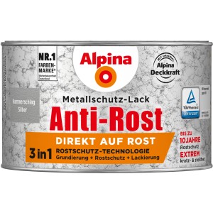Alpina Metallschutz-Lack Anti-Rost Silber Hammerschlag, 300ml Dose.