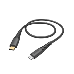 Schwarzes Hama Ladekabel USB-C auf Lightning, 1,5 m, für Apple iPhone und iPad.