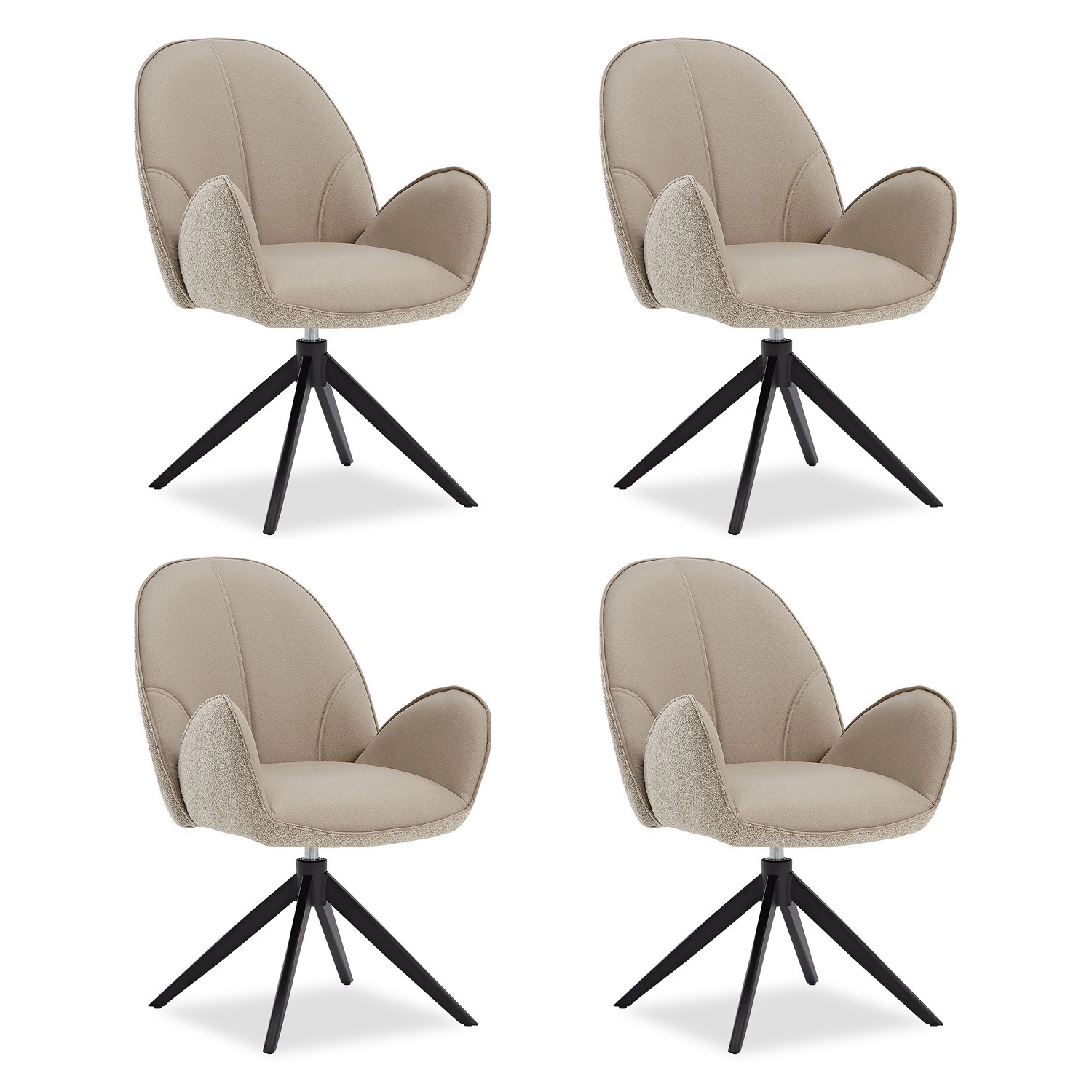 Homestyle4u Polsterstuhl 4er Set Bouclé Leder Beige Drehbar 3073