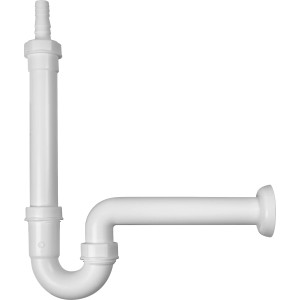Weißer Spültischsiphon (47,8 mm) aus Kunststoff zur Geruchsvermeidung in der Küche.