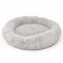 Rundes hellgraues Plüsch-Hundebett mit hohem Rand. Weiches, waschbares Hundekörbchen aus Polyester, rutschfest.