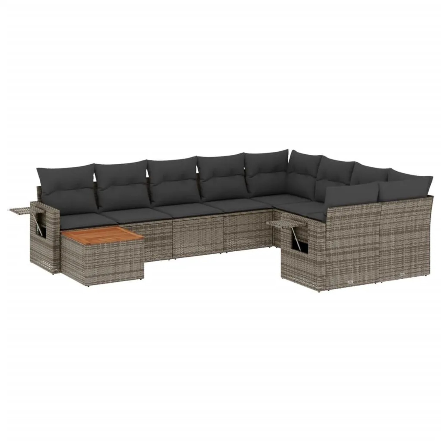 vidaXL 10-Tlg Garten-Sofagarnitur mit Kissen Grau Poly Rattan 3224730