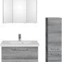 Pelipal Badmöbel-Set Trentino Graphit mit Spiegelschrank, Waschtisch, Unterschrank und Midischrank.