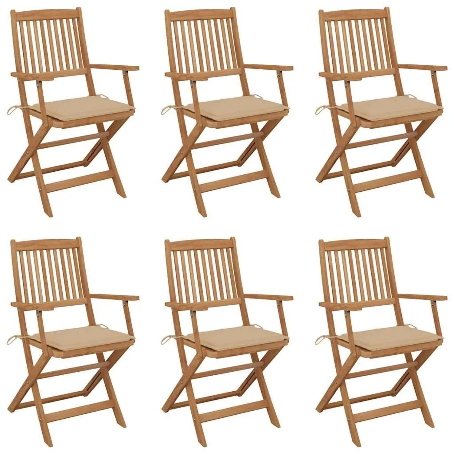 vidaXL Klappbare Gartenstühle 6 Stk mit Kissen Massivholz Akazie 3074943