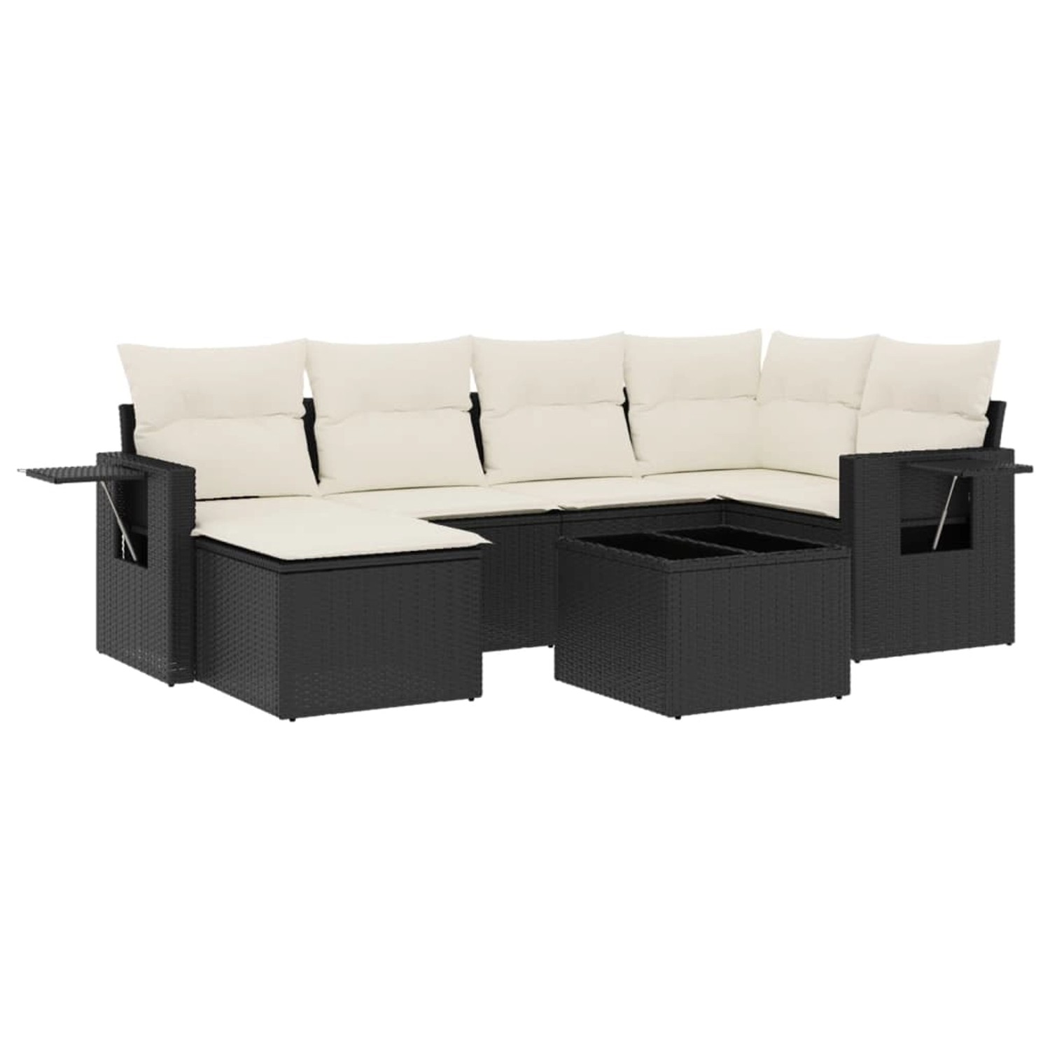 vidaXL 7-Tlg Garten-Sofagarnitur mit Kissen Schwarz Poly Rattan 3220465 günstig online kaufen