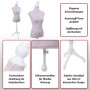 Elegante rosa Schneiderpuppe mit Stoffbezug, Zierbordüre, Holzknauf und höhenverstellbarem Holz-Standfuß.
