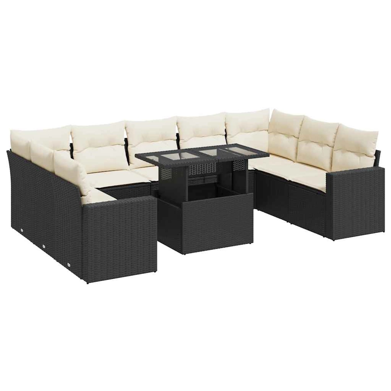 vidaXL 10-Tlg Garten-Sofagarnitur mit Kissen Schwarz Poly Rattan 3326377 günstig online kaufen