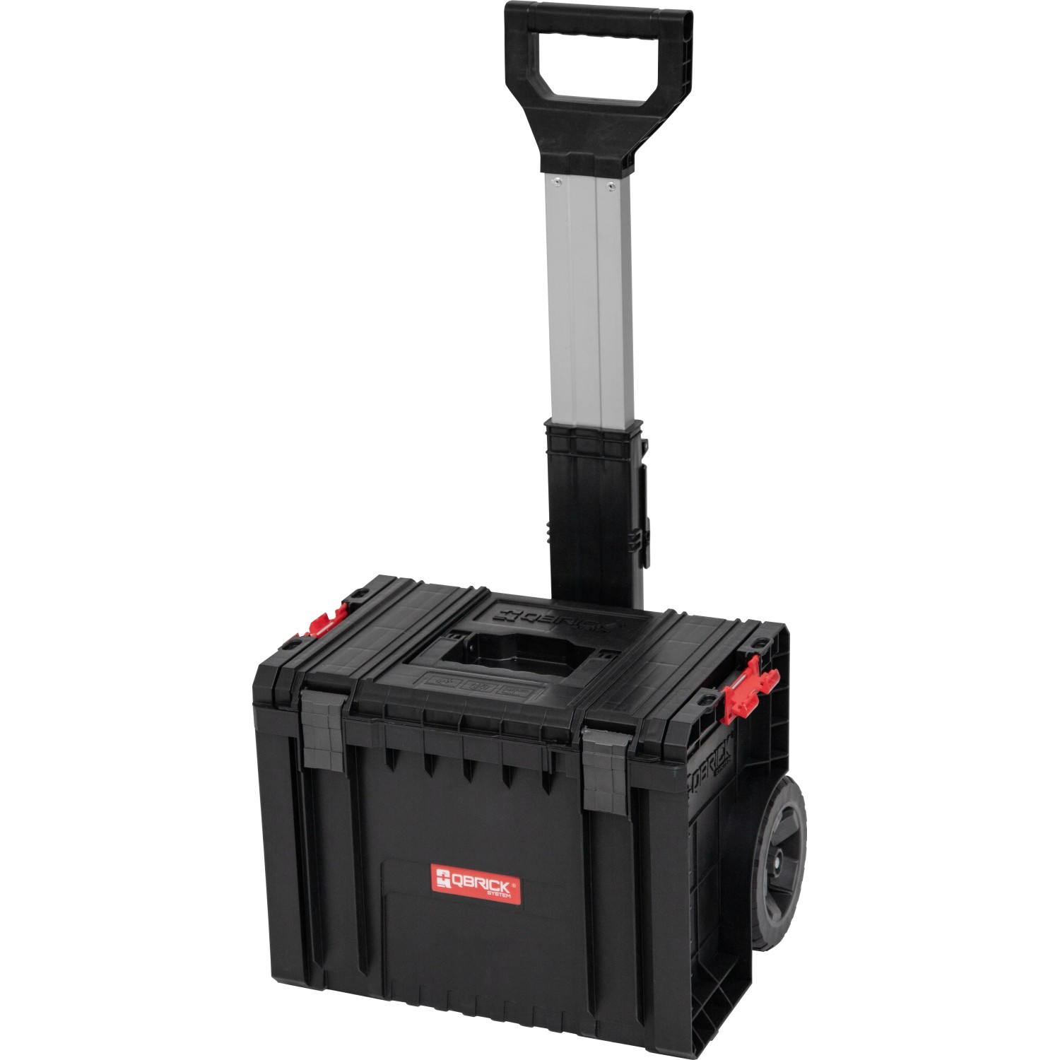 Qbrick System Pro Cart Werkzeugbox mit Rädern und Teleskopgriff.