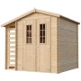 Timbela Holz-Gartenhaus M386C mit Brennholzregal, 4,5 m², unbehandeltes Holz.