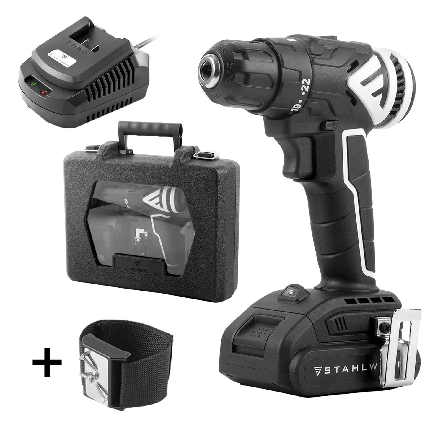 STAHLWERK Akkuschrauber ABS-18 ST mit Koffer, Akku, Ladegerät und Gürtelclip.