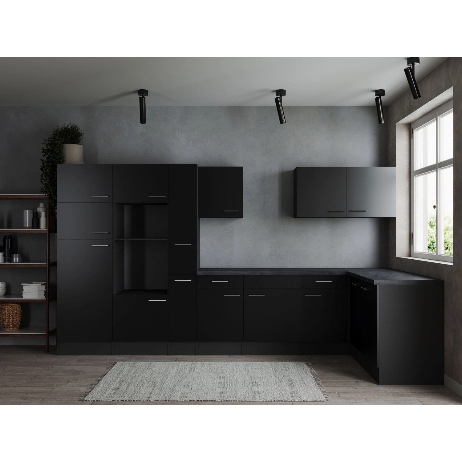Respekta Winkelküche Oliver 370 cm Schwarz ohne E-Geräte