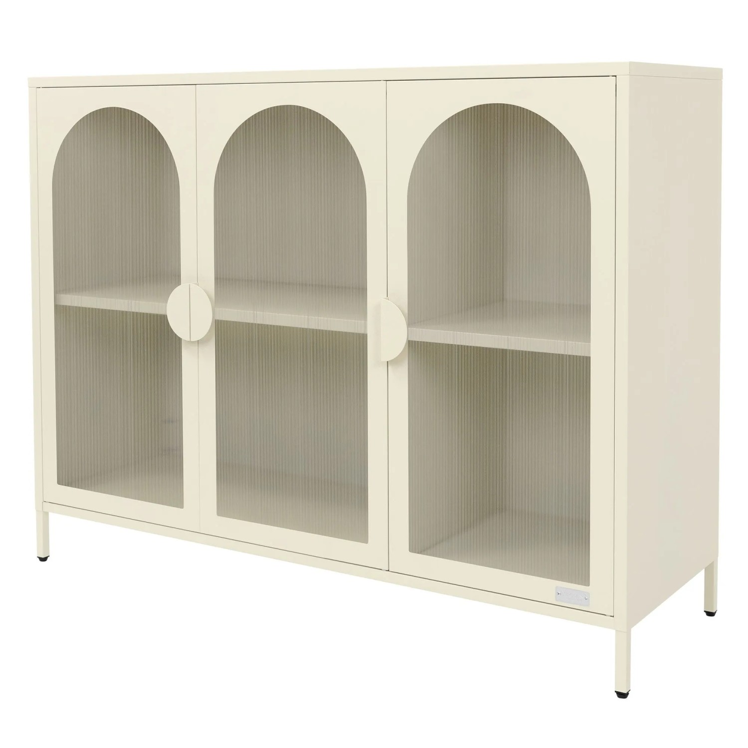 ML-Design Vitrinenschrank aus Stahl 120x93x40 cm Creme mit 3 Türen