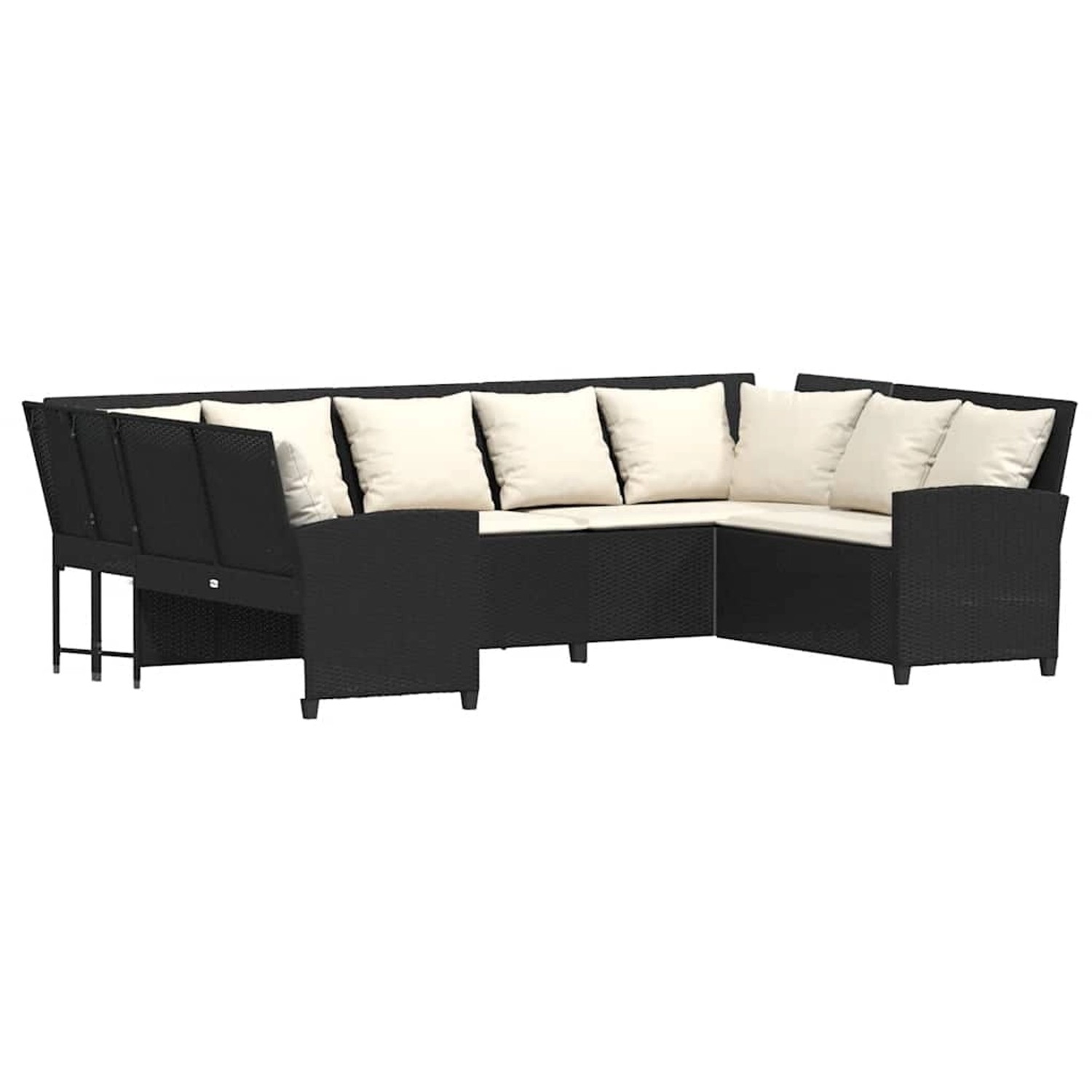 vidaXL Gartensofa mit Kissen Schwarz Poly Rattan 3365328