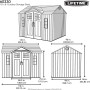 Abbildung des Lifetime Kunststoff-Gartenhauses Saturn 6,6 m² mit Maßangaben.