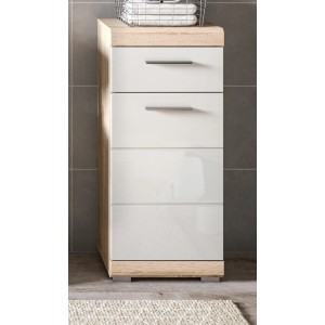 Inn.Furn Kommode Mambo, weiß hochglanz/Sonoma Eiche, 37 cm, Badschrank mit Schublade und Tür.
